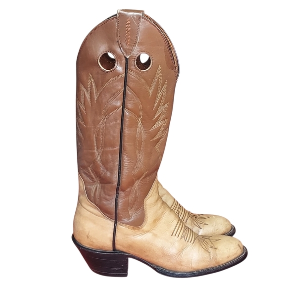 Sanders Vintage Two Tone Brown Leather Handcrafted Western Boots Women's - Picture 4 of 16